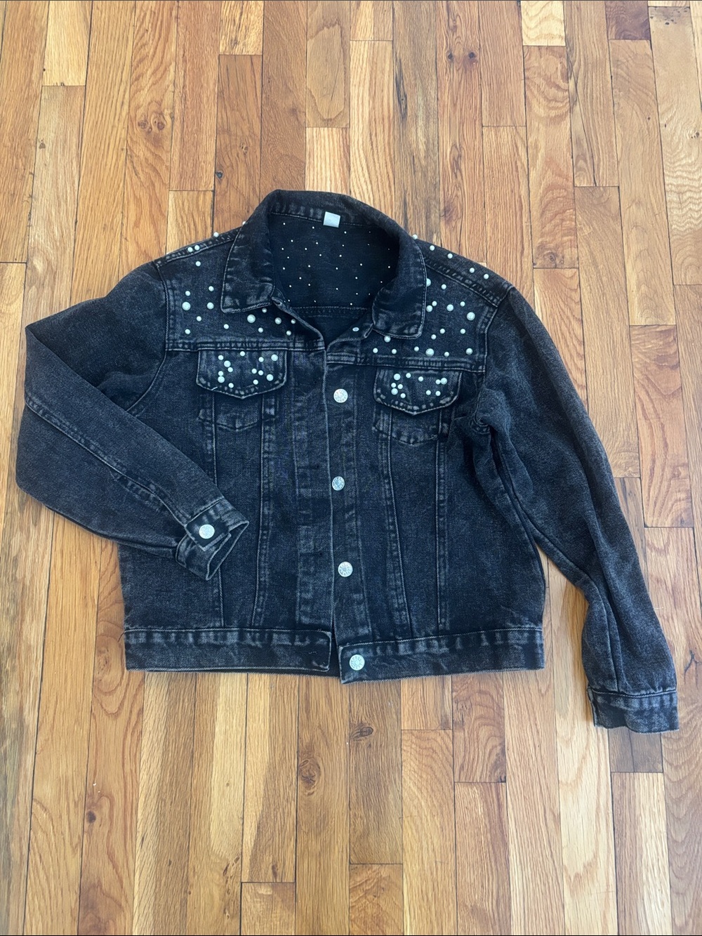 Juniors Black Studded Denim Jacket - Trendy Youth Jean Coat